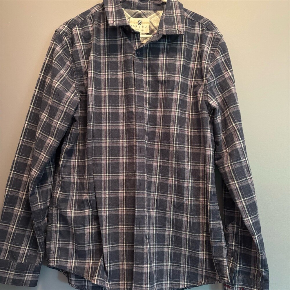 Steel & Jelly Shirt Mens XL Gray Plaid Button Front Long Sleeve Casual